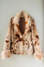 Lederen koeienprint Shearling jas, Maat 38/40 (M), Beige, Ophalen of Verzenden, Zo goed als nieuw