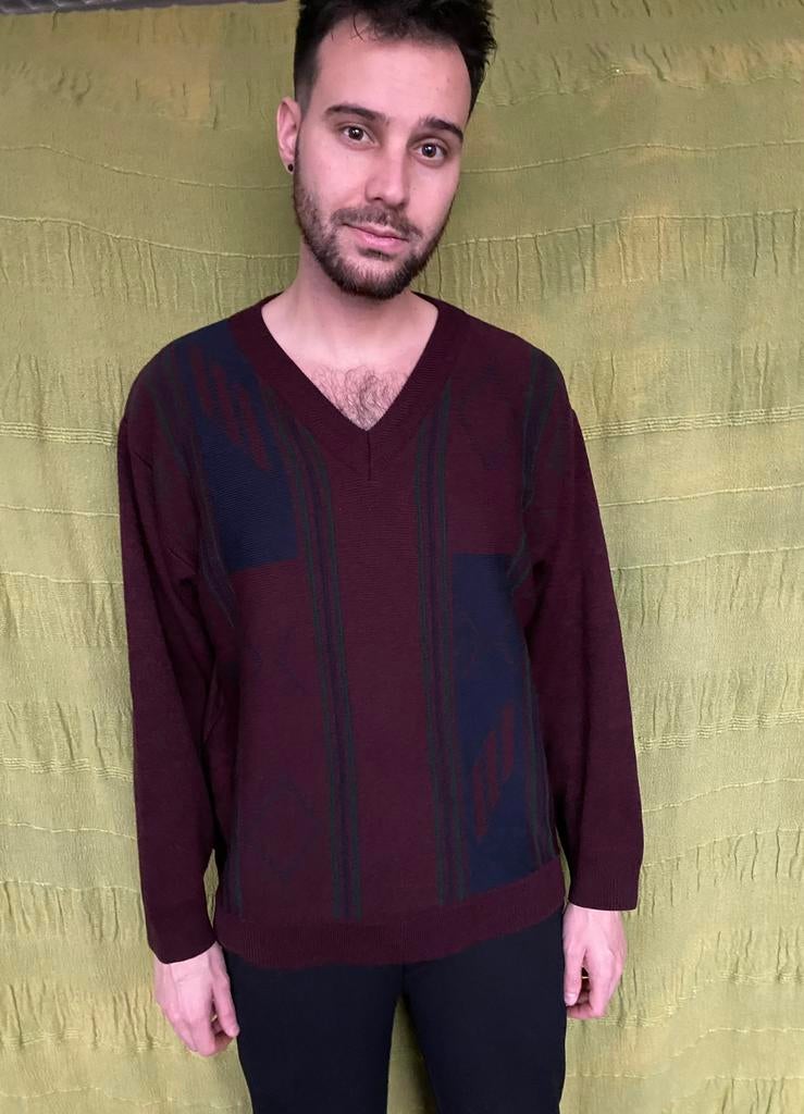 Vintage trui / sweater / donkerrood / print / medium / M, Hippie galore vintage, Maat 48/50 (M), 1073 BK, Vintage