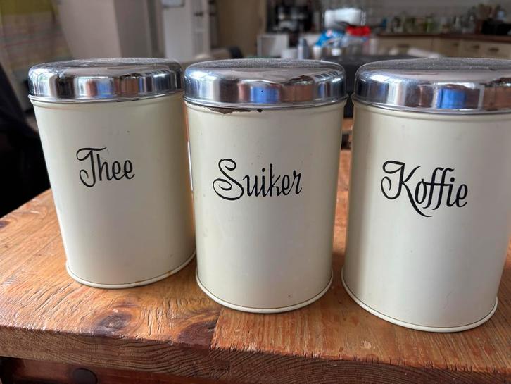 Vintage Voorraad Bussen Thee, Suiker, Koffie, Huis en Inrichting, Keuken | Keukenbenodigdheden, Gebruikt, Ophalen of Verzenden