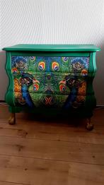 Handgeschilderde ladekastjes met pauw motief, Huis en Inrichting, Ophalen, Gebruikt, Handgeschilderd, 50 tot 100 cm