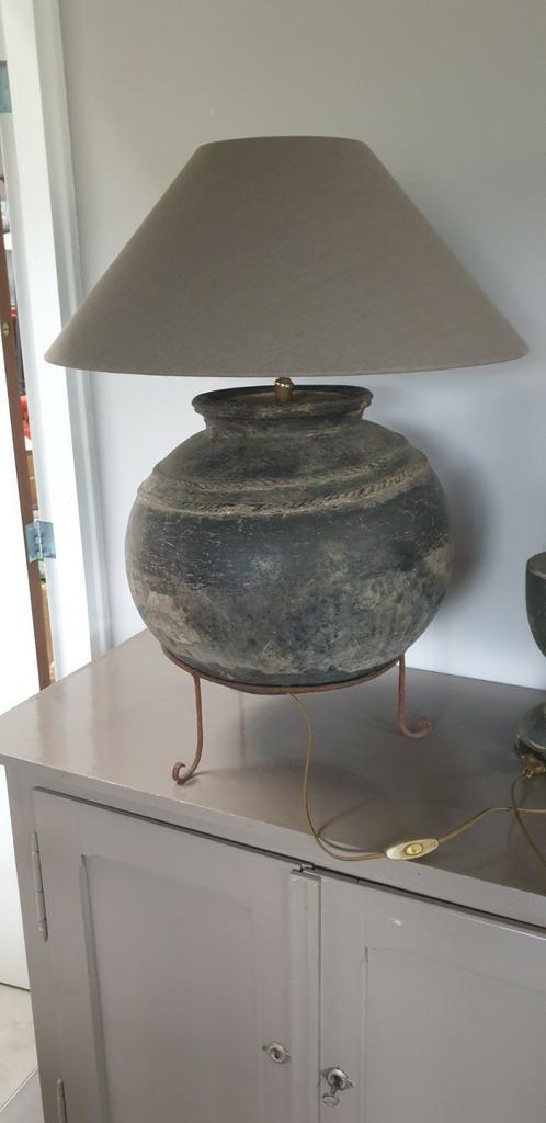 Hoffz kruiklamp, met linnen lampenkap, xl, Huis en Inrichting, Lampen | Lampenkappen, Zo goed als nieuw, 50 cm of meer, Rond, Ophalen