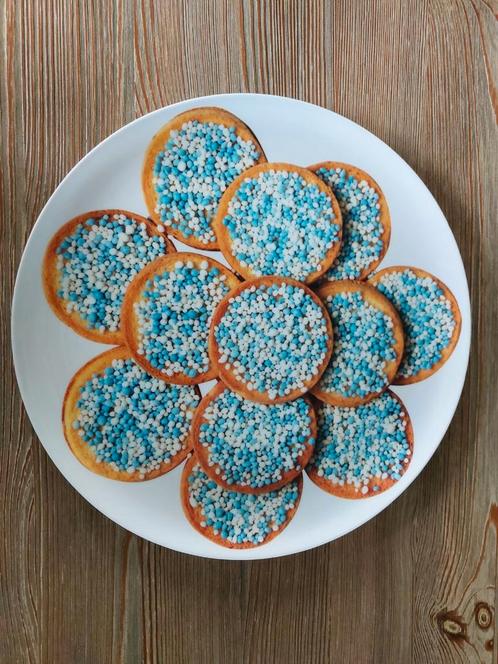 Serveerschaal beschuit met blauwe muisjes, Kinderen en Baby's, Kraamcadeaus en Geboorteborden, Gebruikt, Ophalen of Verzenden