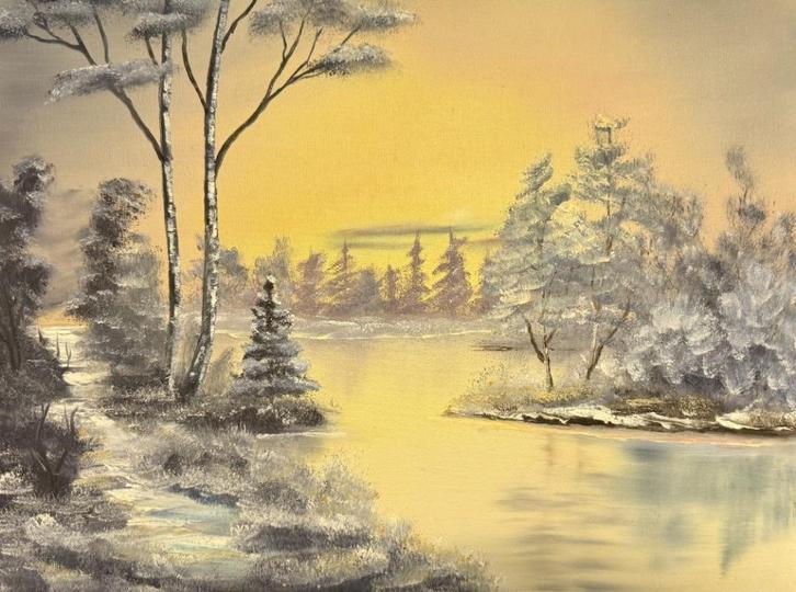 Olieverf schilderij 'Ochtendgloren', Antiek en Kunst, Kunst | Schilderijen | Klassiek, Ophalen of Verzenden