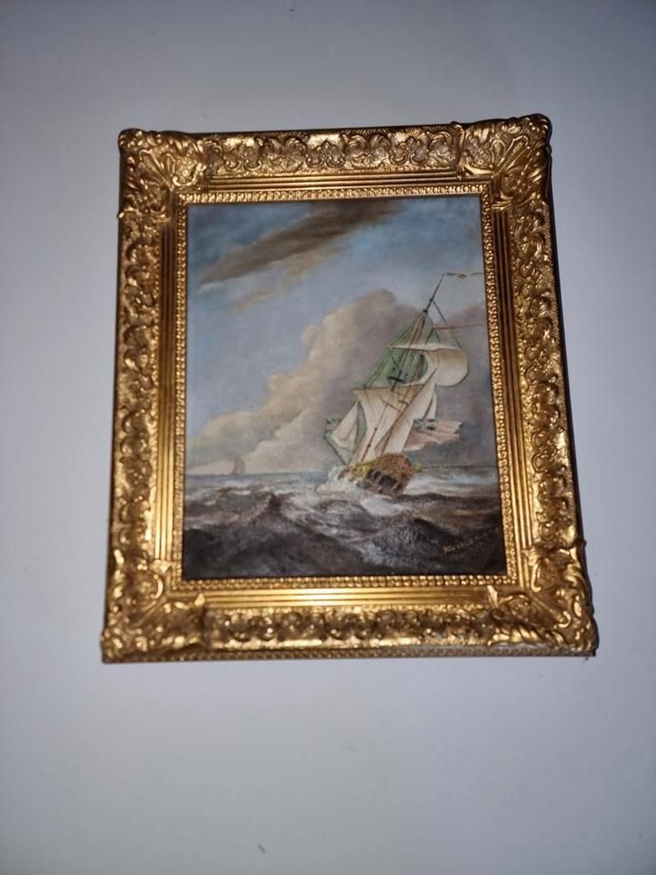 Handgeschilderd Schilderij - Zeilschip, Antiek en Kunst, Kunst | Schilderijen | Klassiek, Ophalen of Verzenden
