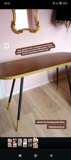 Loods 5 Denise consoletafel hout donkerbruin messing vintage, Ophalen, Zo goed als nieuw, 25 tot 50 cm, Rond