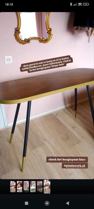 Loods 5 Denise consoletafel hout donkerbruin messing vintage beschikbaar voor biedingen