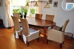 Massief houten eettafel met 6 Lloyd Loom stoelen, Huis en Inrichting, Tafels | Eettafels, 100 tot 150 cm, 100 tot 150 cm, Rond