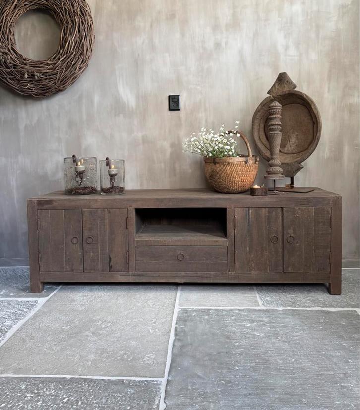 TV meubel Driftwood| TV meubel oud hout 180cm, Huis en Inrichting, Kasten | Televisiemeubels, Nieuw, Minder dan 100 cm, 150 tot 200 cm