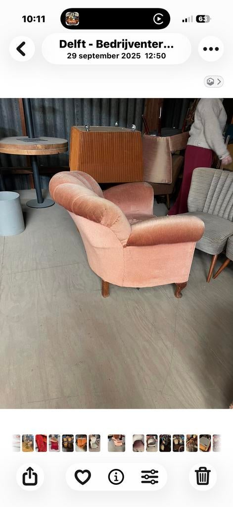 Antiek zalmroze stoeltje, Huis en Inrichting, Fauteuils, Minder dan 50 cm, Gebruikt, Minder dan 75 cm, Ophalen of Verzenden