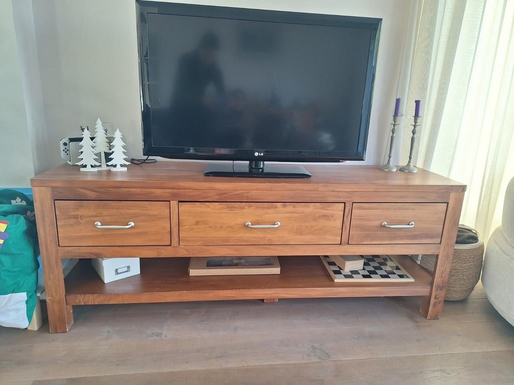 Mooie houten TV meubel met opbergruimte, Ophalen, 150 tot 200 cm, Minder dan 100 cm, 25 tot 50 cm