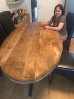 Massief Mango Houten Eettafel + 6 Stoelen, Huis en Inrichting, Tafels | Eettafels, Ophalen, 100 tot 150 cm, Zo goed als nieuw