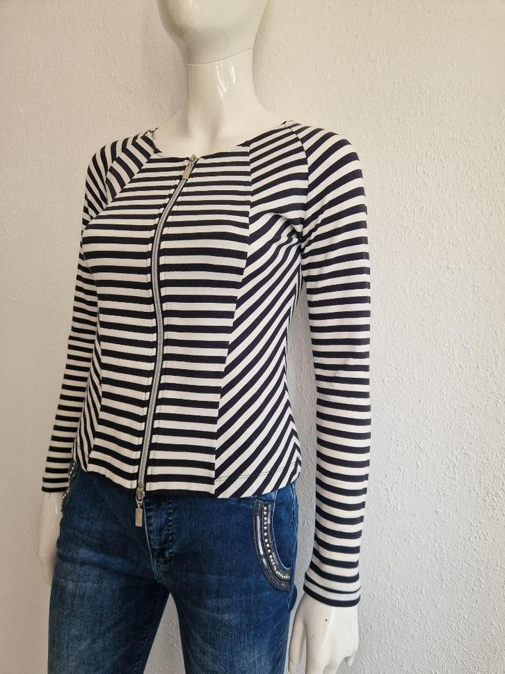 Juffrouw Jansen vest. Maat 36, Zwart/wit gestreept., Kleding | Dames, Truien en Vesten, Zo goed als nieuw, Maat 36 (S), Overige kleuren