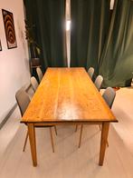 6 zandkleurige eetkamerstoelen met eikenlook poten, Huis en Inrichting, Ophalen, Zo goed als nieuw, Vijf, Zes of meer stoelen