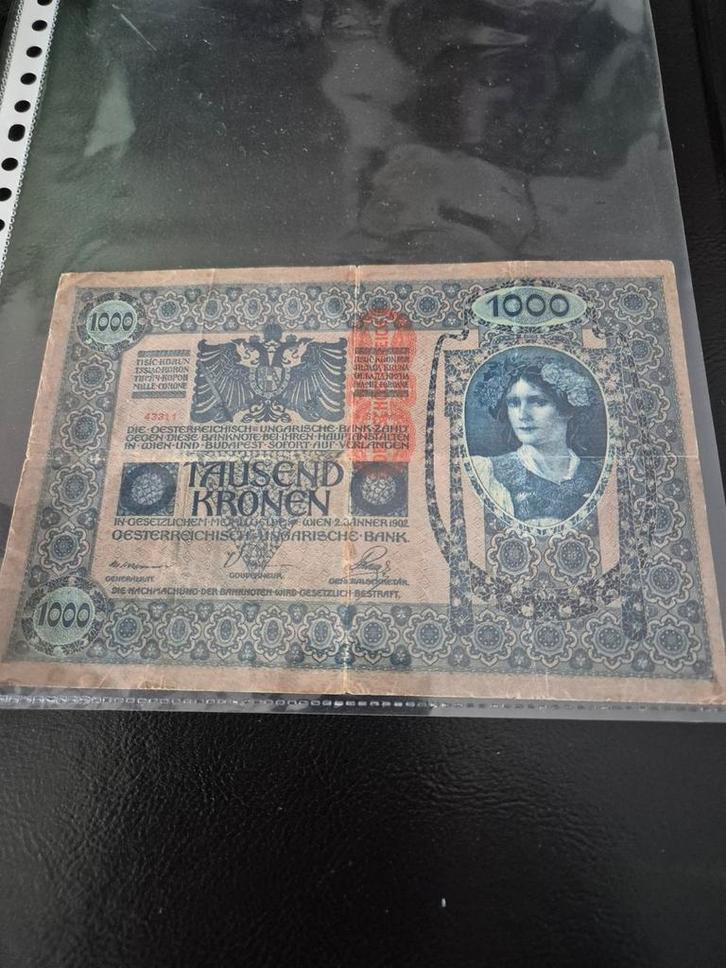 Oostenrijk 1000 Kronen 1902 / 1919, Postzegels en Munten, Bankbiljetten | Europa | Eurobiljetten, Oostenrijk, 100 euro, Ophalen of Verzenden