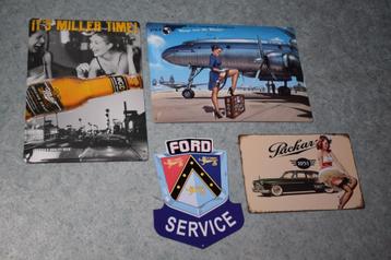 Set van 4 reclameborden deco usa ford plane beer pin up beschikbaar voor biedingen