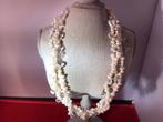 Parel ketting met bergkristal,3 rijig zoetwaterparel collier, Ophalen, Zo goed als nieuw, Wit, Zilver