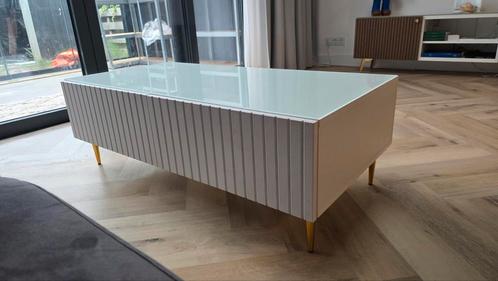 🪞 Salontafel met gouden poten en 2 lades, Huis en Inrichting, Tafels | Salontafels, Zo goed als nieuw, Minder dan 50 cm, 50 tot 100 cm