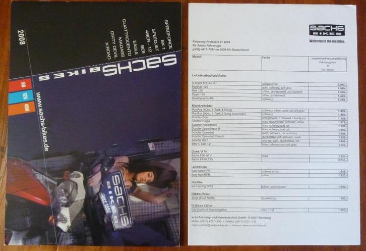 Folder SACHS Bikes 2008 + Prijslijst, Fietsen en Brommers, Handleidingen en Instructieboekjes, Nieuw, Ophalen of Verzenden