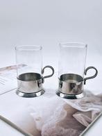Jenaer Glas Bekers met RVS Houder - Vintage Set, Huis en Inrichting, Keuken | Servies, Glas of Glazen, Gebruikt, Ophalen of Verzenden