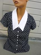 Miss Candyfloss blouse zwart wit polkadot M, Maat 38/40 (M), Ophalen of Verzenden, Zo goed als nieuw, Zwart