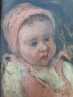 Schilderij Baby met Muts - Gesigneerd, Antiek en Kunst, Ophalen of Verzenden