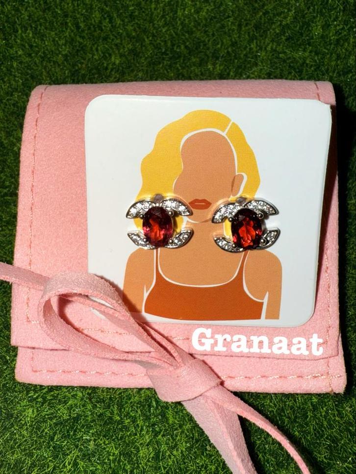 Zilveren CC-oorbellen met Granaat & Zirkonia - Nieuw, Sieraden, Tassen en Uiterlijk, Oorbellen, Nieuw, Knopjes of Stekers, Zilver