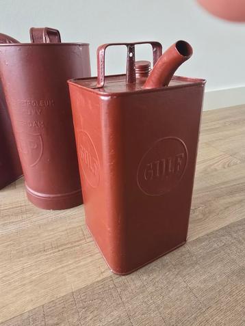 3 prachtige antieke 30S Petroleum kannen Gulf / Esso & APC beschikbaar voor biedingen