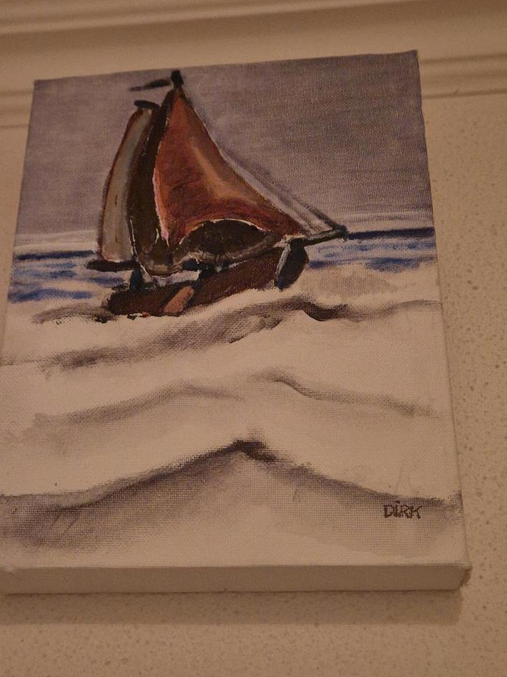 Schilderij Zeilboot op Zee - Dirk, Antiek en Kunst, Kunst | Schilderijen | Abstract, Ophalen of Verzenden