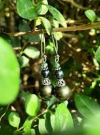 Oorbellen Wimie shellparels-kristalglas facet zilver, Hangers, Nieuw, Groen, Zilver