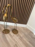 Twee prachtige messing reigers vogelbeelden, Gebruikt, Ophalen of Verzenden, Kaars, Minder dan 25 cm