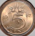 5 cent 1967 b blaadjes ver van de rand UNC/FDC RD, Postzegels en Munten, Munten | Nederland, Ophalen of Verzenden, Koningin Juliana