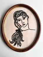 Vintage Borduurwerk Portret in Ovale Lijst, Antiek en Kunst, Kunst | Schilderijen | Klassiek, Ophalen of Verzenden