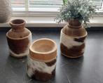 Set van 3 houten vazen, Ophalen of Verzenden, Zo goed als nieuw