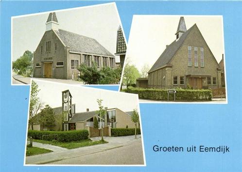 Groeten uit Eemdijk - 3 afb kerken - ongelopen, Verzamelen, Ansichtkaarten | Nederland, Ongelopen, Overijssel, Ophalen of Verzenden