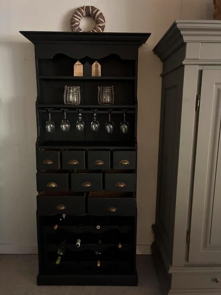 Brocante wijnkast Vino, Huis en Inrichting, Woonaccessoires | Wijnrekken, Zo goed als nieuw, Minder dan 50 cm, Minder dan 5 flessen