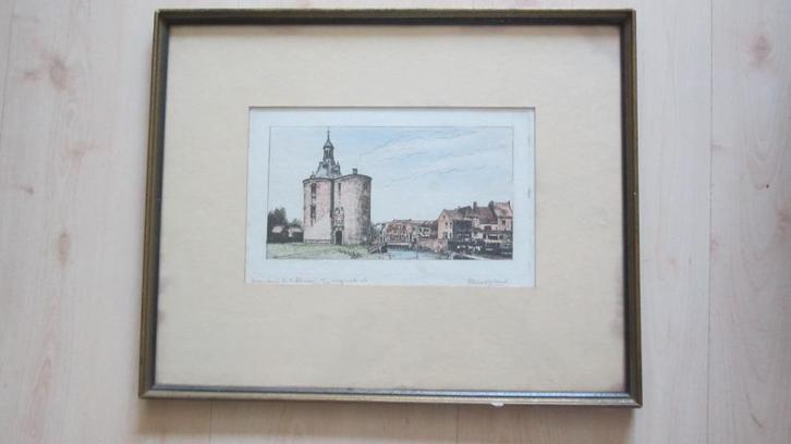 Ets De Drommedaris Enkhuizen. C.M. (Cor) van der Woerd., Antiek en Kunst, Kunst | Etsen en Gravures, Ophalen of Verzenden