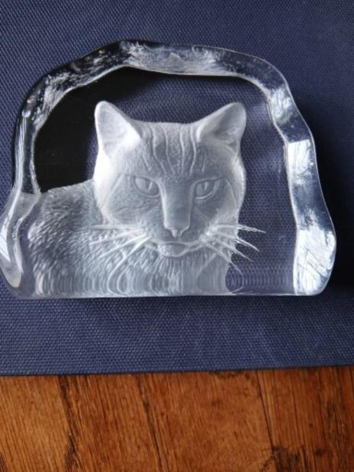 Gegraveerde/ ge-etste Kattenkop, Cristal dÁrques,(adv.291), Huis en Inrichting, Woonaccessoires | Overige, Zo goed als nieuw, Ophalen of Verzenden