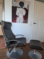 Relaxfauteuil TV fauteuil N44 met kruk ~ zwart, Ophalen, Kunststof, Gebruikt, Minder dan 75 cm