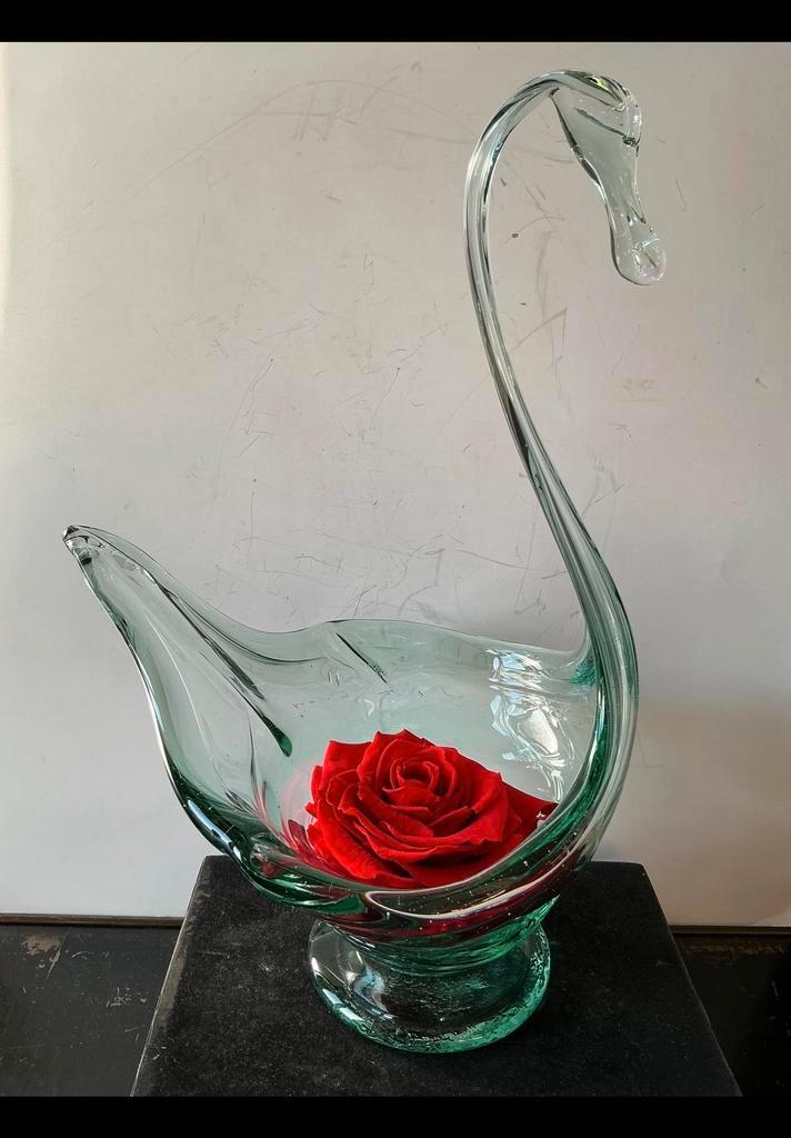 Mooie zwaan van glas (licht groenig glas). Presenteerschaal., Antiek en Kunst, Antiek | Glas en Kristal, Ophalen of Verzenden