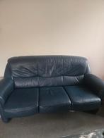 Blauwe lederen bank - zware kwaliteit, Huis en Inrichting, Banken | Bankstellen, Ophalen, Gebruikt, Minder dan 75 cm, 150 tot 200 cm