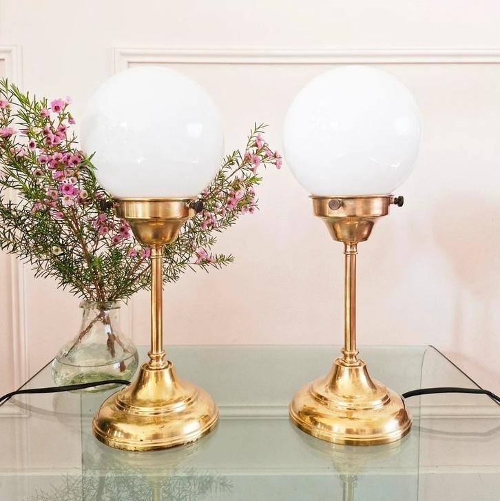 Messing bollampen art deco, Huis en Inrichting, Lampen | Tafellampen, Zo goed als nieuw, Minder dan 50 cm, Ophalen of Verzenden