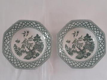 Meakin (2x)  groene 8-hoekige schaaltjes, decor WILLOW beschikbaar voor biedingen