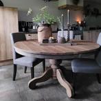 Ronde kloostertafel landelijk SALE showroommodel 150cm, Gebruikt, 100 tot 150 cm, Ophalen of Verzenden, Vijf personen of meer
