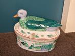 Vintage Pate Schaal Ovaal met Eend op Deksel Handgeschilderd, Antiek en Kunst, Curiosa en Brocante, Ophalen of Verzenden