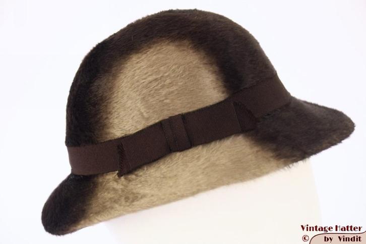kleine Vintage Dameshoed donker en licht bruin haarvilt 54, Kinderen en Baby's, Kinderkleding | Petten en Hoeden, Gebruikt, Meisje