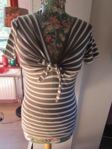 C1183 Promiss mt S T-shirt strik taupe wit streep  beschikbaar voor biedingen