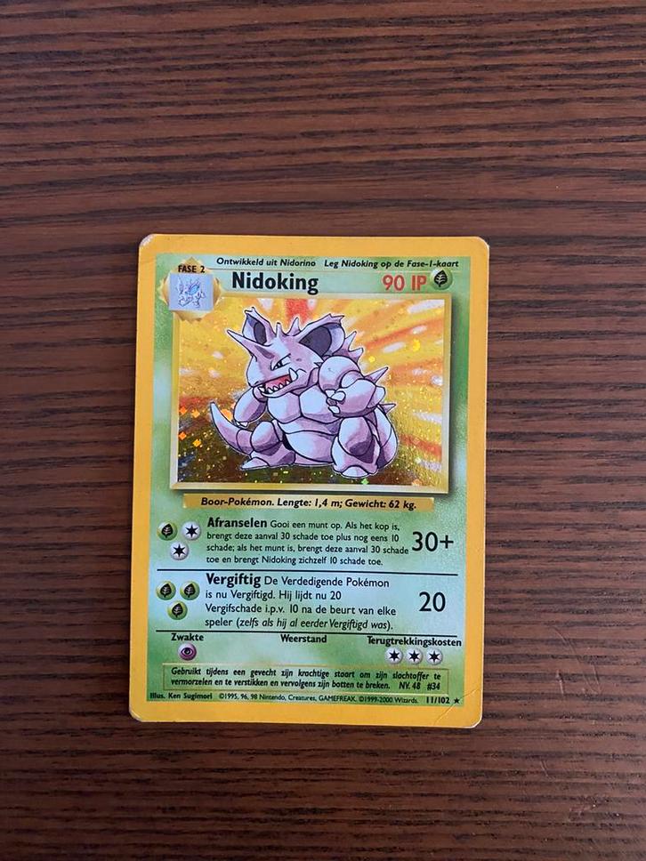 Holo Nidoking Base set NL, Hobby en Vrije tijd, Verzamelkaartspellen | Pokémon, Gebruikt, Losse kaart, Foil, Ophalen of Verzenden