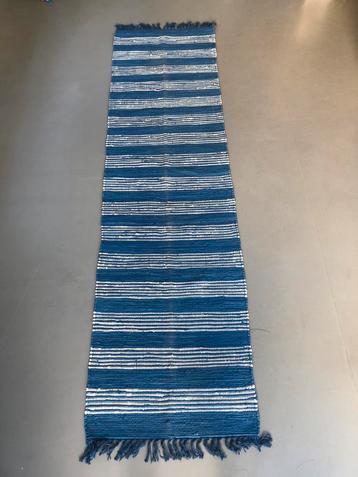 Zweeds voddenkleed, vloerkleed loper blauw wit beschikbaar voor biedingen