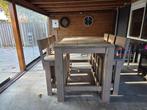Steigerhout tafel met 6 stoelen + Steigerhout hoekbank, Huis en Inrichting, Ophalen, Gebruikt, 100 tot 150 cm, Steigerhout