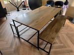 Mango Houten Eettafel + 2 Bankjes, Huis en Inrichting, Tafels | Eettafels, Ophalen, Gebruikt, 50 tot 100 cm, Vijf personen of meer